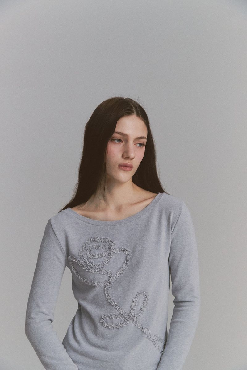 Lace Rose Long Sleeve Gray