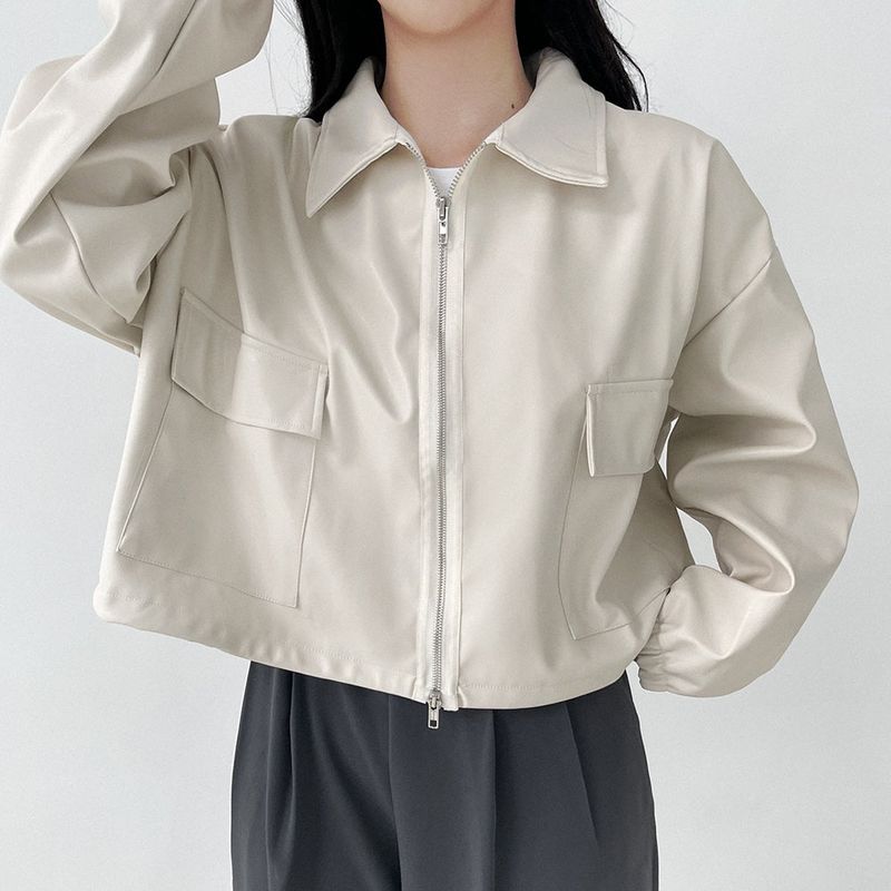 2WAYレザーカラークロップドジャケット