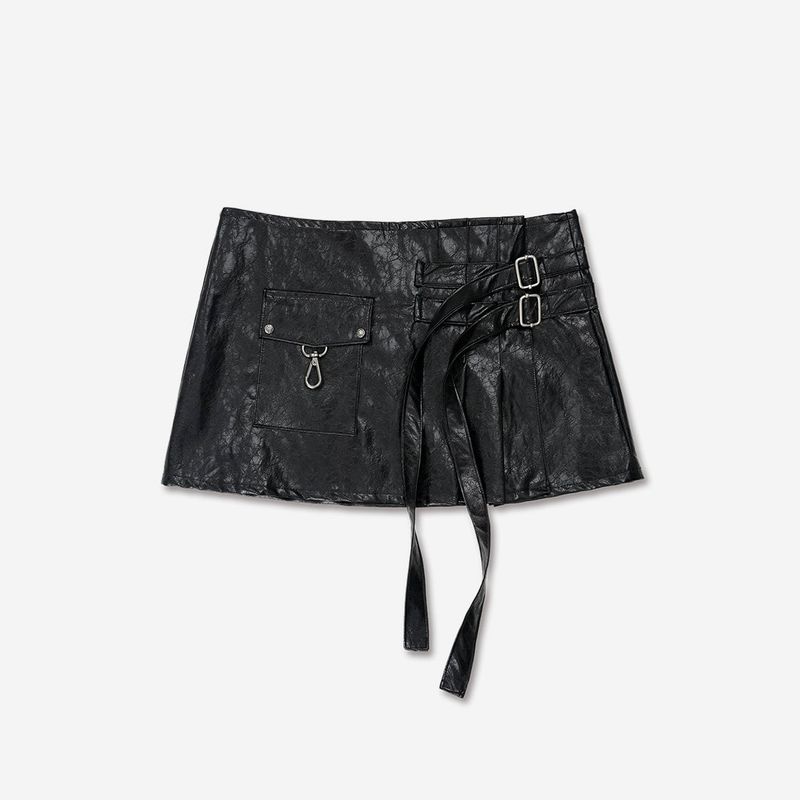 PLEATES WRAP SKIRT [BLACK]