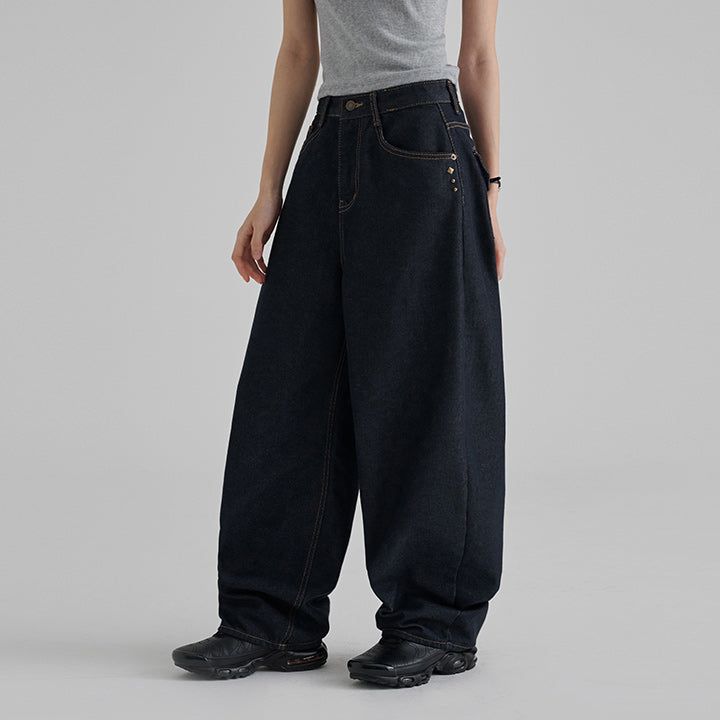 [Greden] Stud Pocket Curved Raw Denim Pants