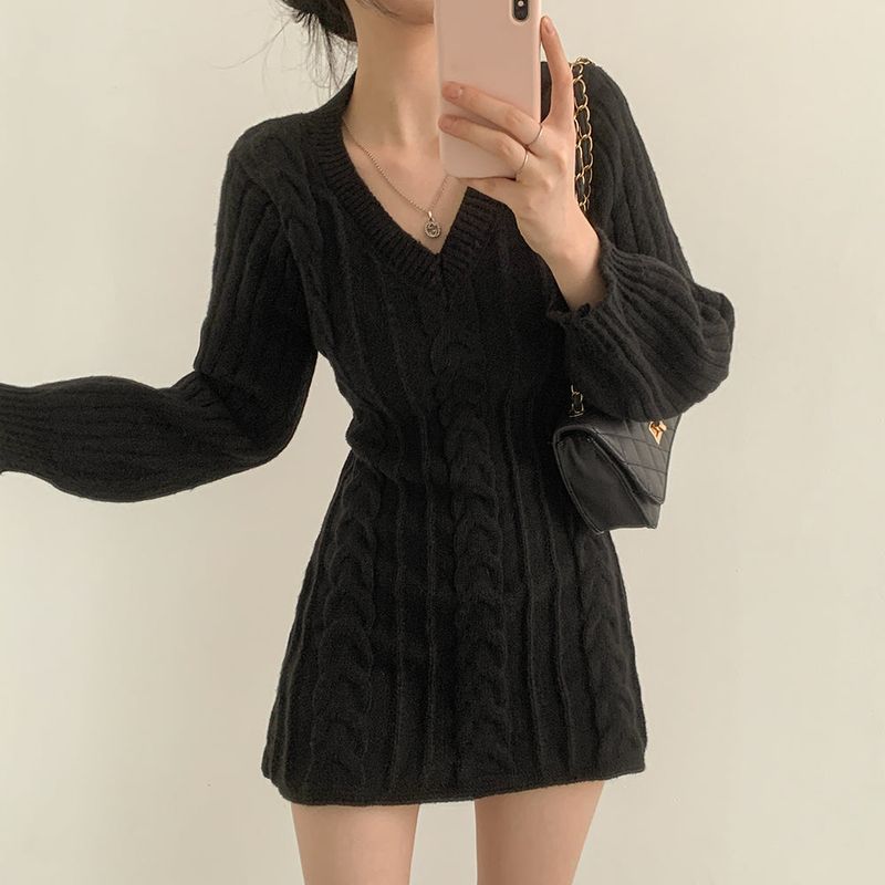 [4color]twisted knit dress