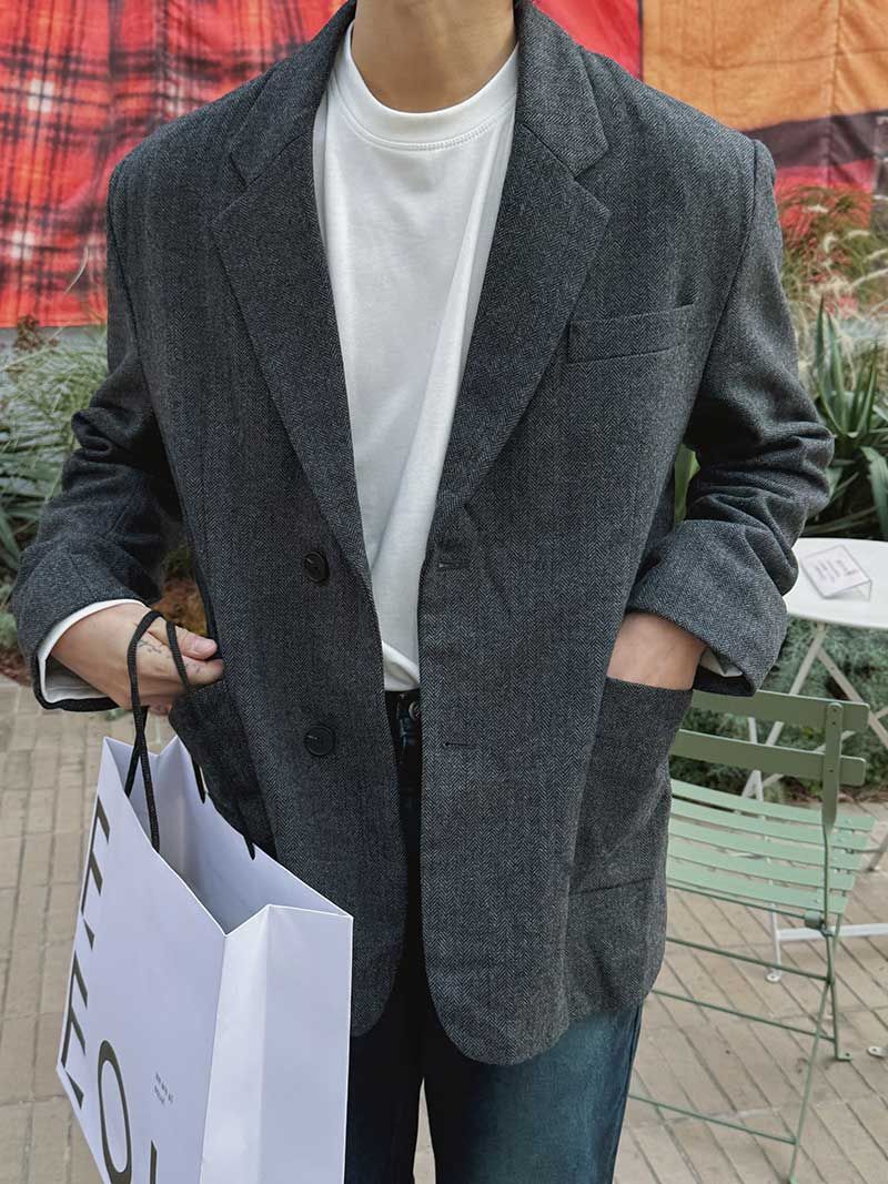ASCLO Classical Herringbone Wool Jacket (3color)