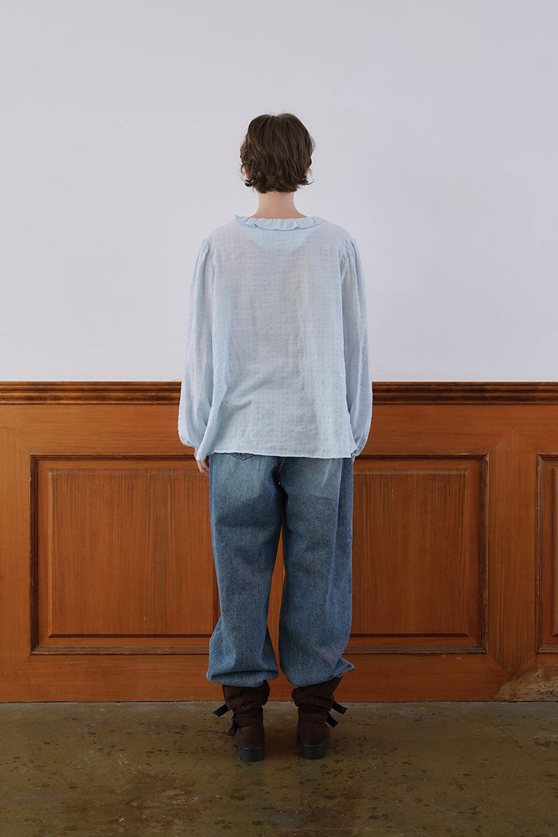 Ruffle shirring blouse_skyblue