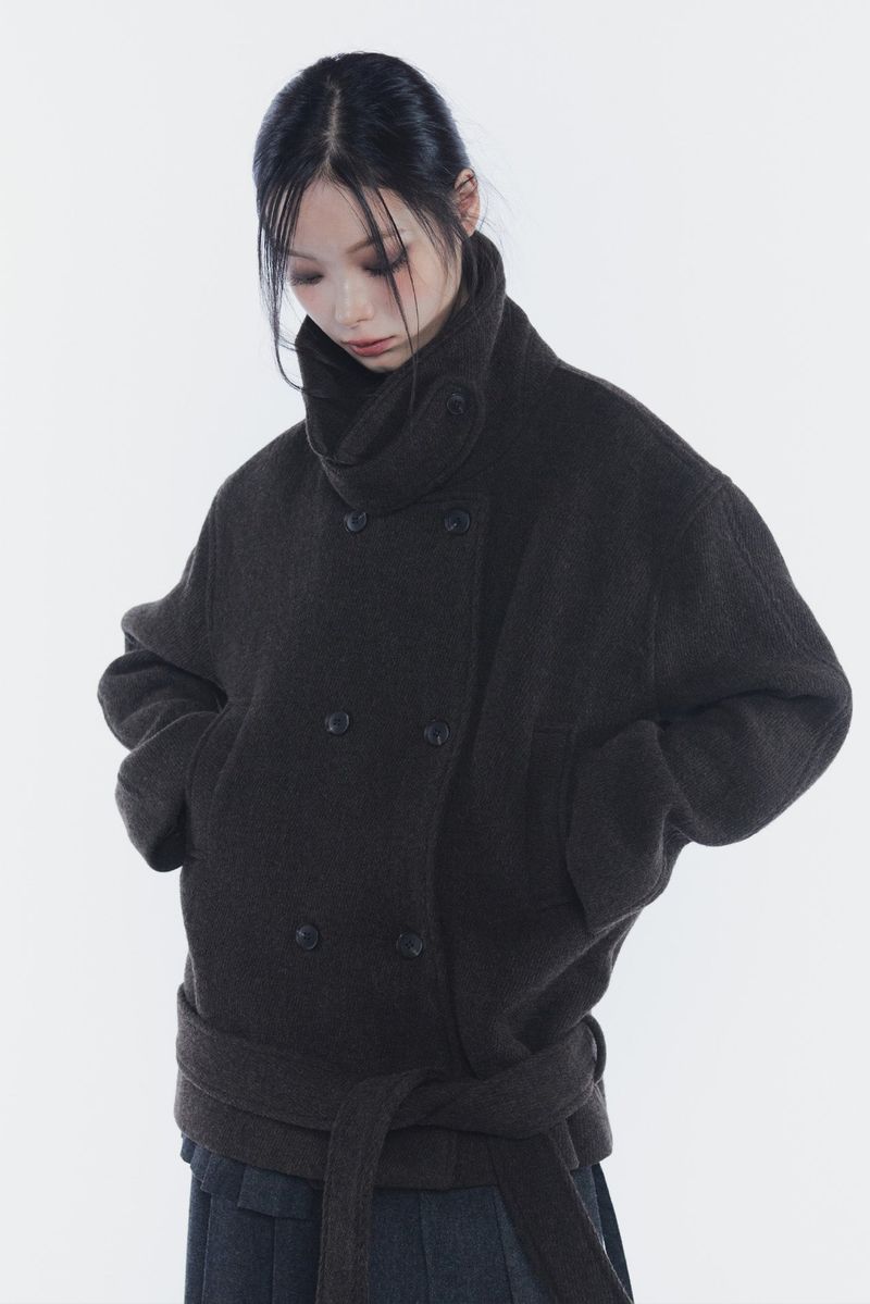 AMBER BELTED DOUBLE COAT brown