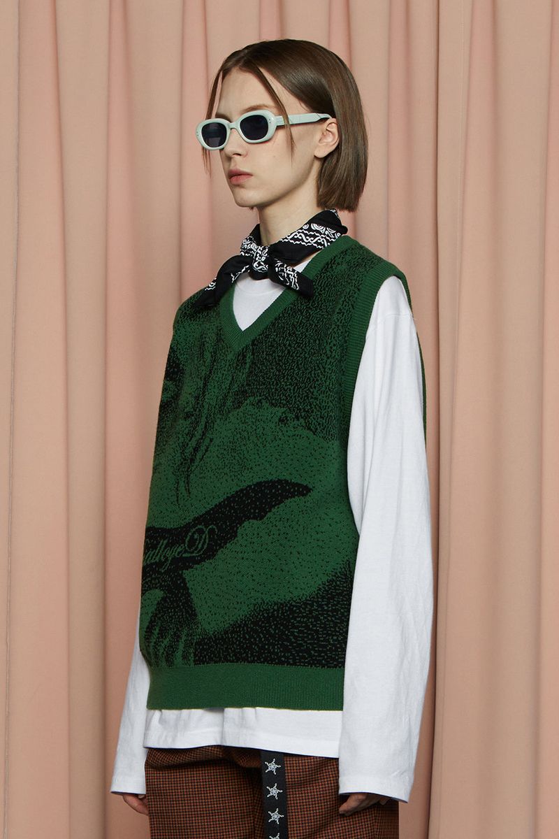 GRAPHIC KNIT VEST / GREEN