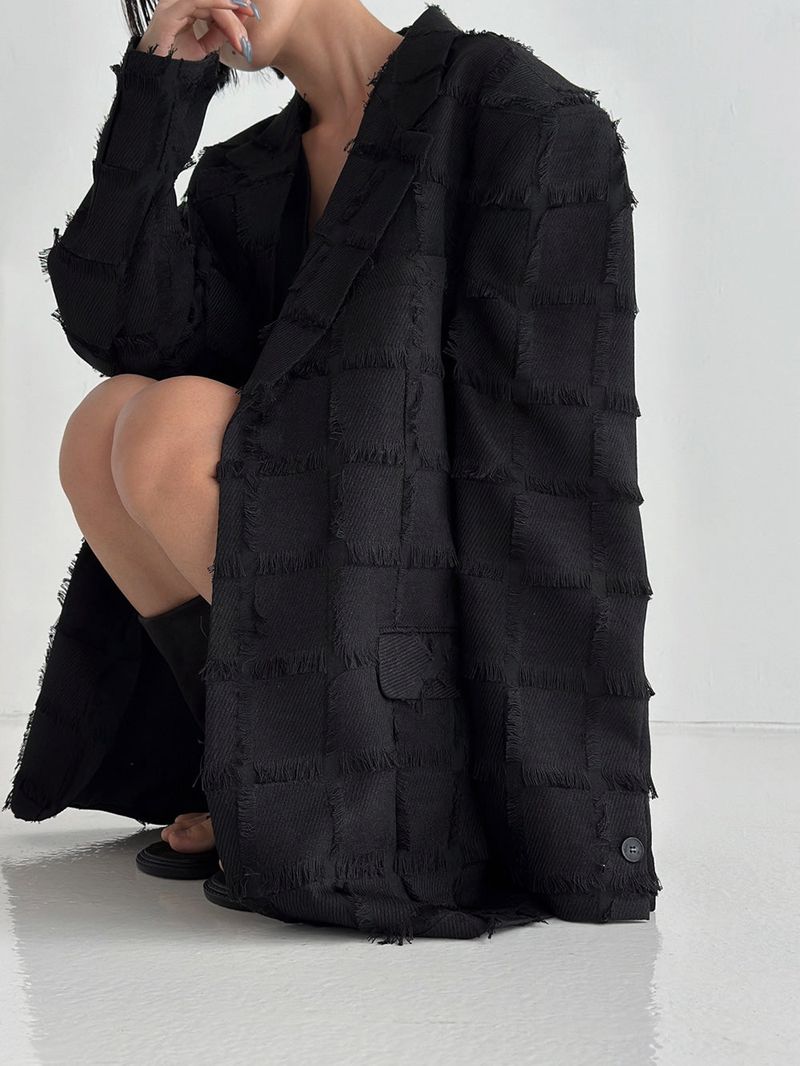 Pleddy Fringe Check Blazer (2color)