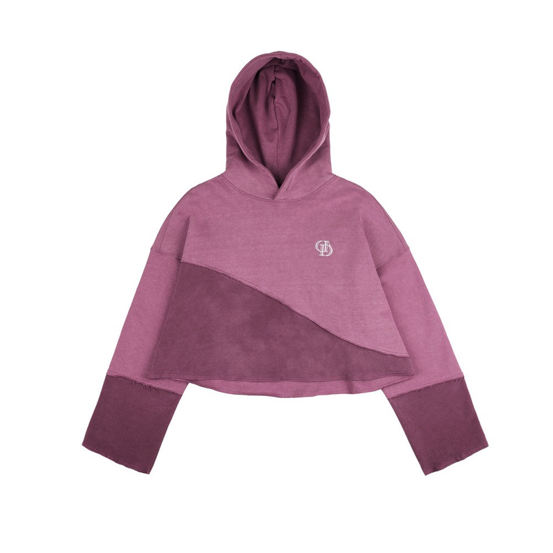 Don't Ask My Plan (DAMP)(ドントアスクマイプラン)の「PIGMENT TWO BLOCK CROP HOODIE_REDDISH PURPLE(Tops)」
