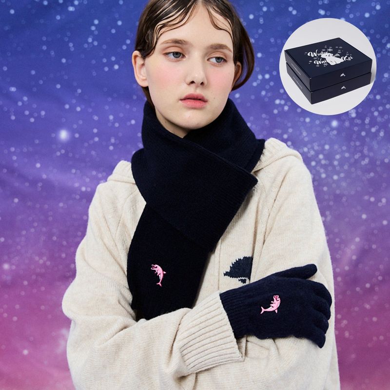 [Gift Box] Dolphin Cashmere Muffler + Gloves SET