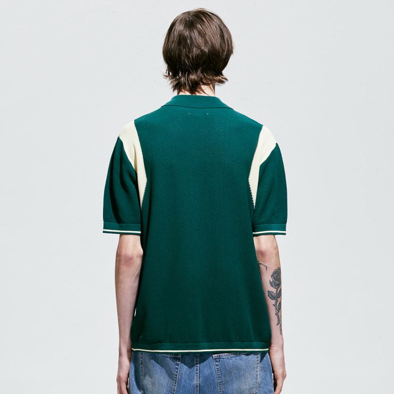 varsity half knit zip-up green