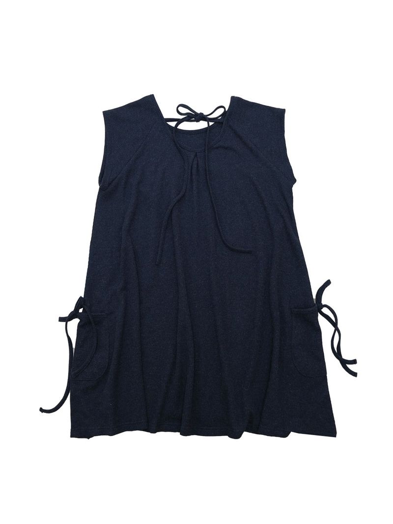 Pintuck waffle flare dress  / navy