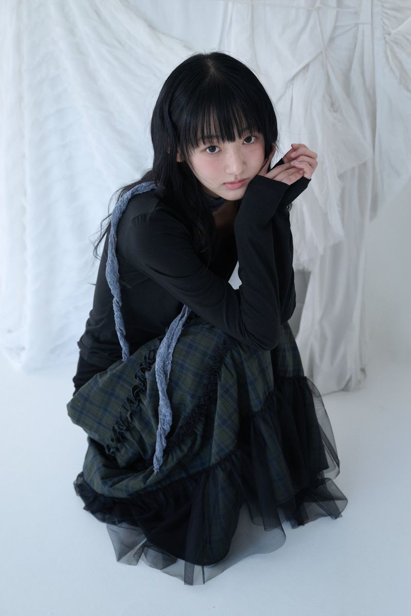 FOLDED CHECK FRILL MESH SK KHAKI