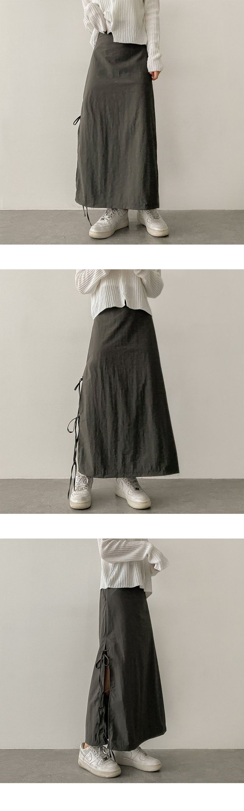 Moont Nylon Side Ribbon String Long Skirt