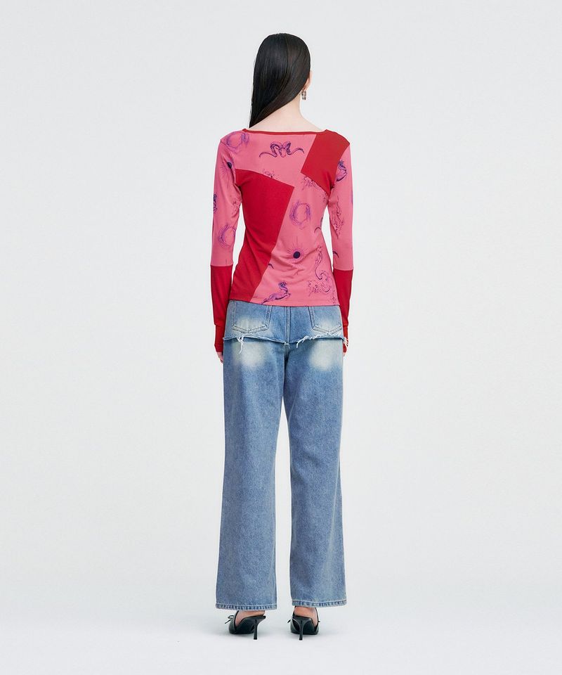 Elemental Motif Patchwork T-shirt _ RED