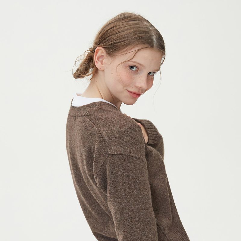 WOOL CROP KNIT CARDIGAN_BROWN