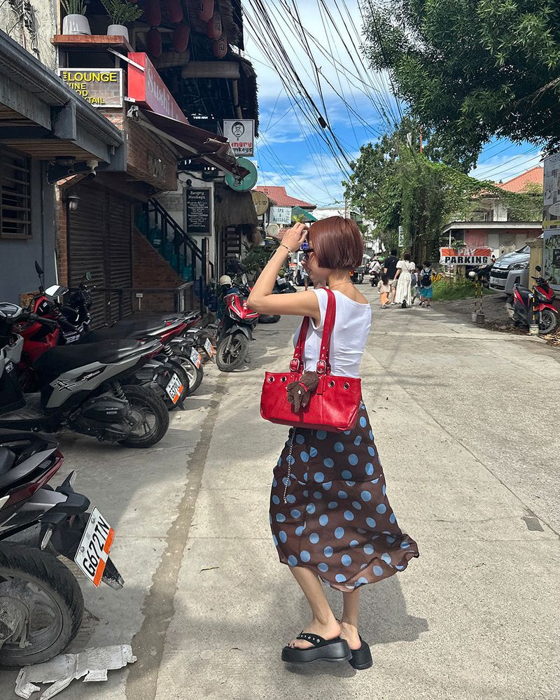 Dot Polka Dot Unbalanced Midi Skirt