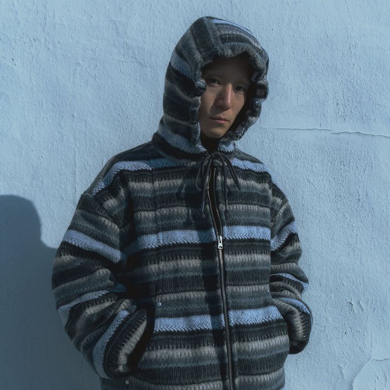 Wool fleece hooded zip-up jacket / Gray