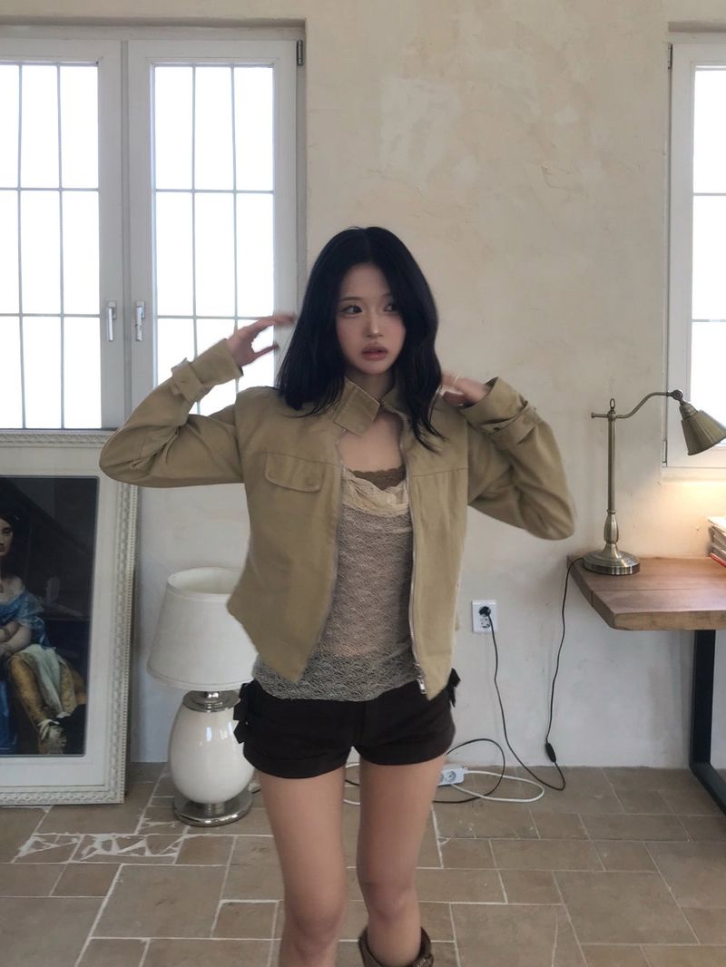 Luen High-neck Belt Raglan Cotton Jacket