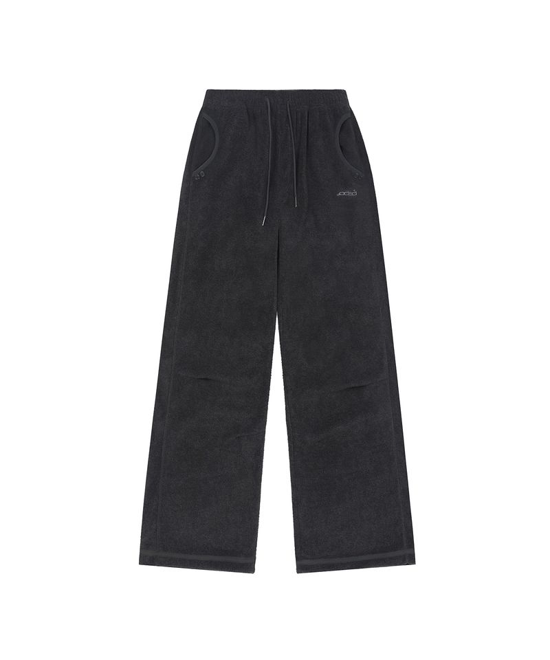 Button Point Fleece Pintuck Pants - CHARCOAL