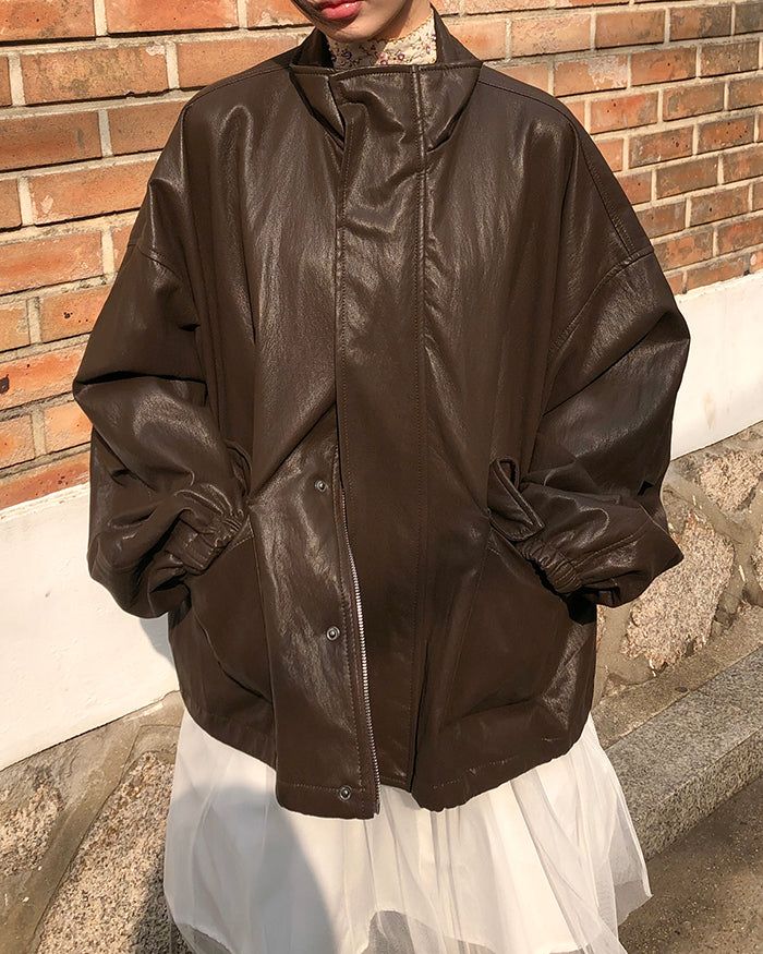 Marang Oversized Big-Pocket Leather Jacket