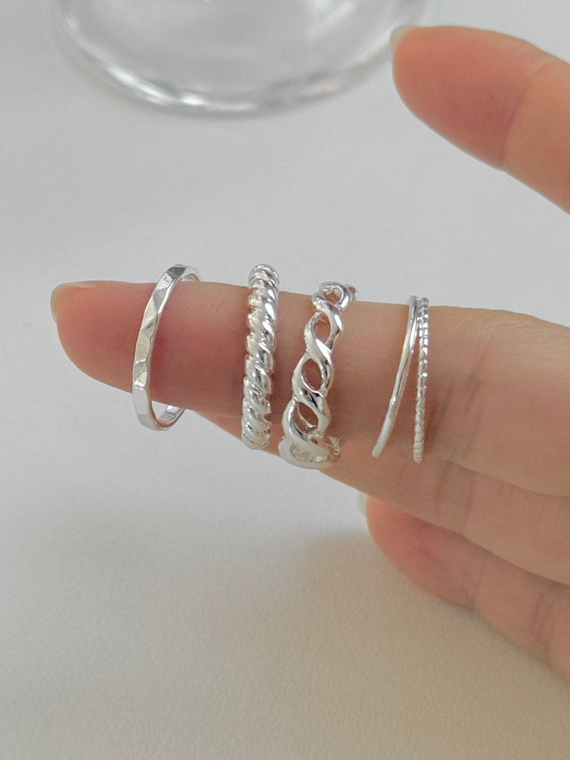[4 set] bold chain ring set / 2 colors / daily simple mood silver ring