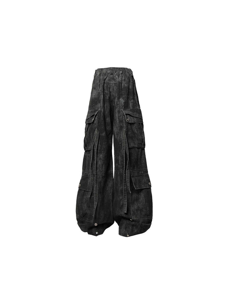 RELABEL Three-dimensional Composition (Block) Washed Silhouette Pleated Multi-pocket Adjustable Flap Shell Trousers