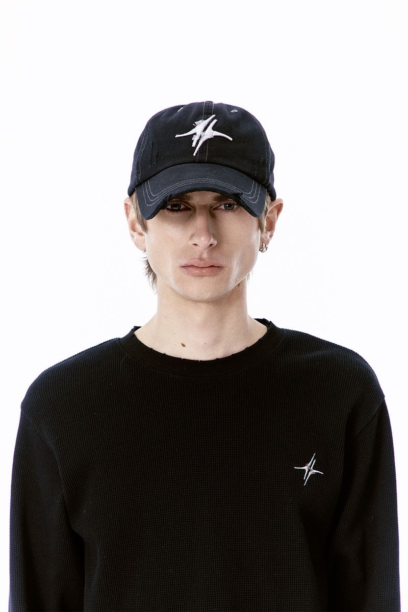 ETCE（イーティーシーイー）の「DESTROYED SIGNATURE LOGO CAP (BLACK)（Hats）」