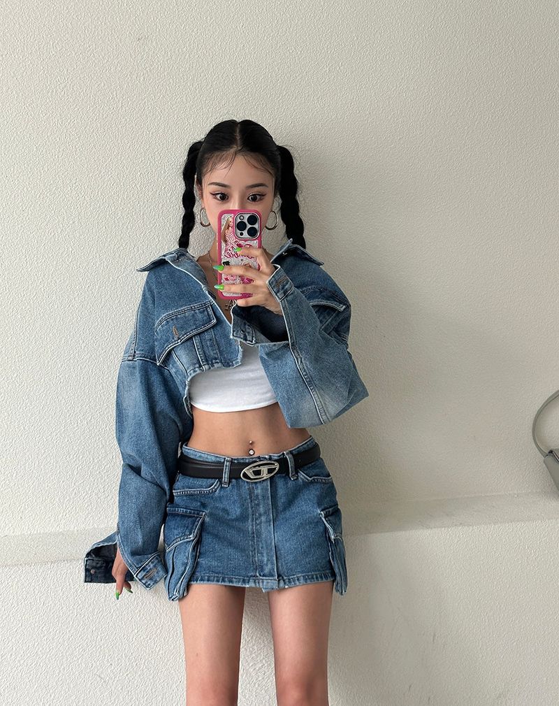 Wafer pocket cropped jean jacket