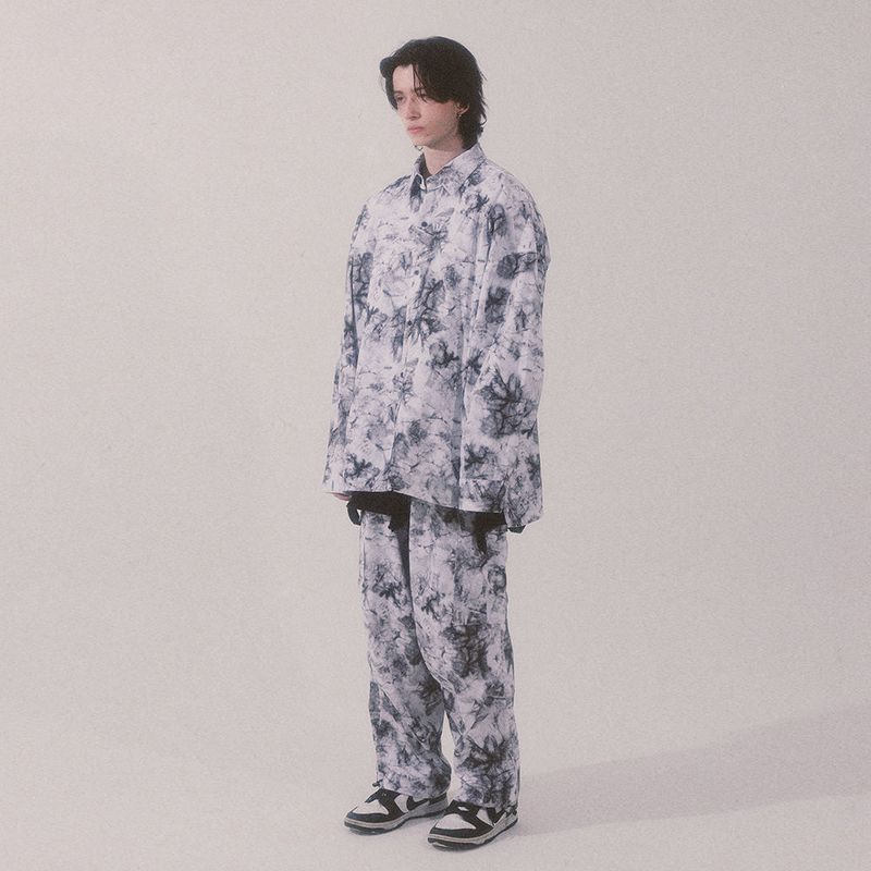 tie-dye wide cargo pants_white