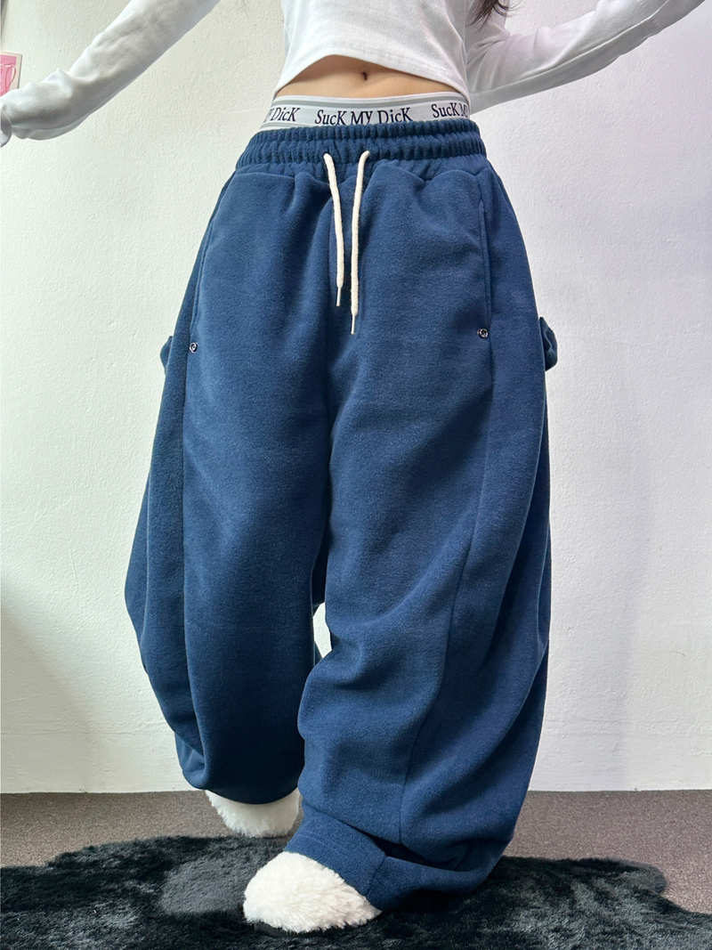 BOTH-SIDES FLEECE SNAP LONG PANTS 🧸🩵🤍6COLOR