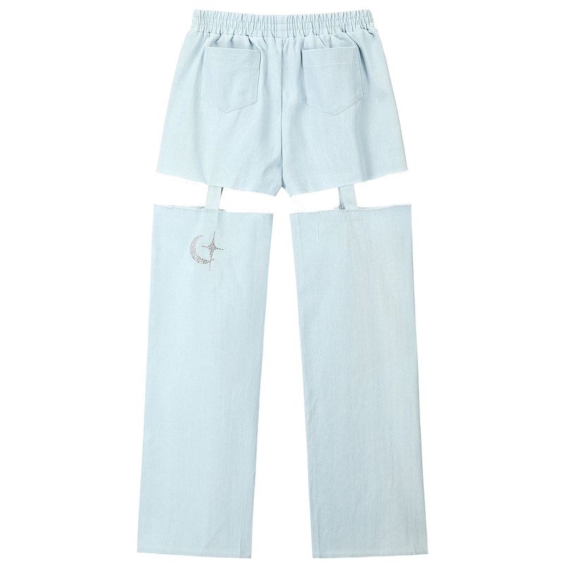 1 1 denim cut out pants - LIGHT BLUE