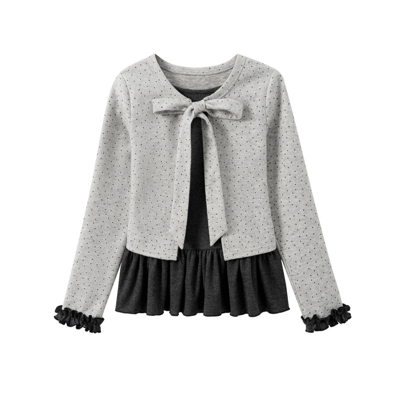 Leze Dot Ribbon Layered Cardigan