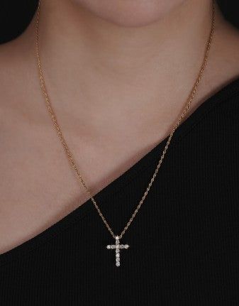 Cross Rope Chain Necklace Gold-S