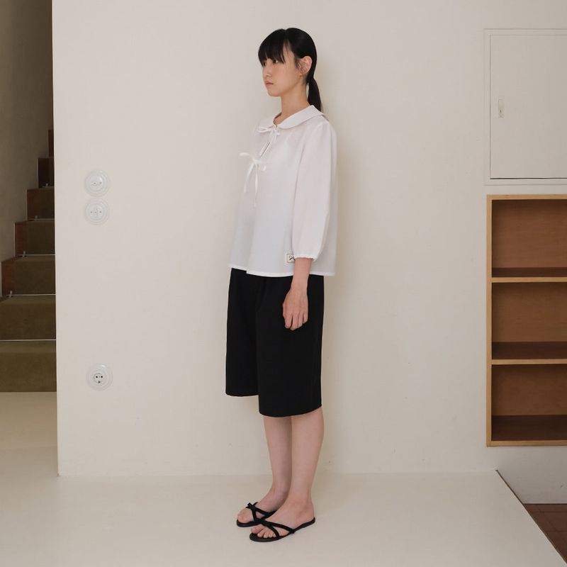 White Seersucker Ribbon Blouse