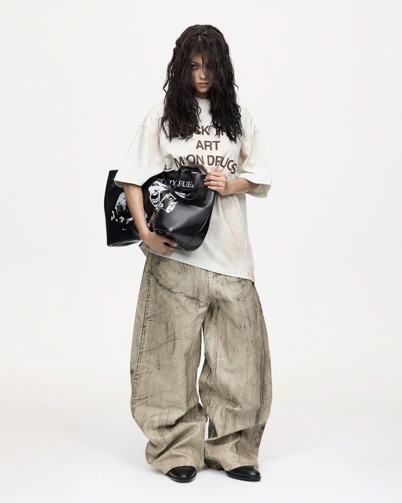 Muddy coated wide pants