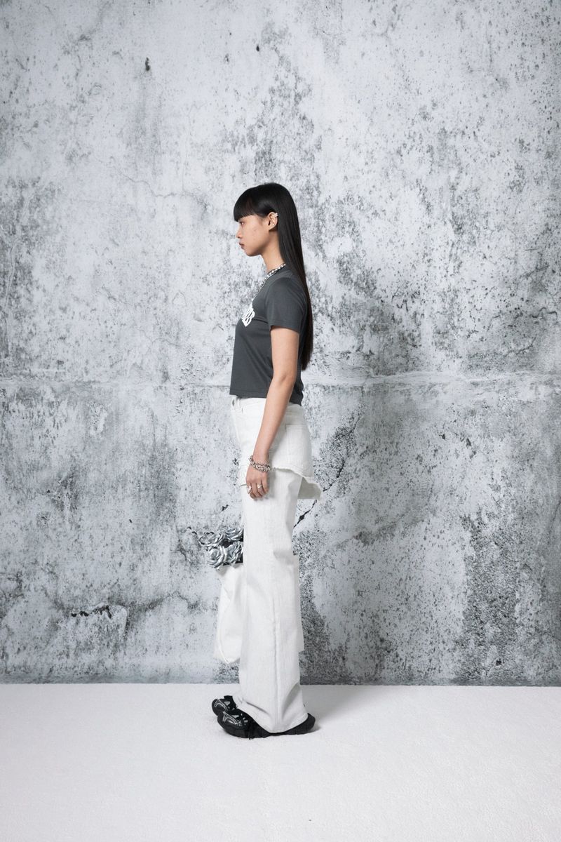 Herringbone Damage Cutting Skirt Pants (INDIGO)