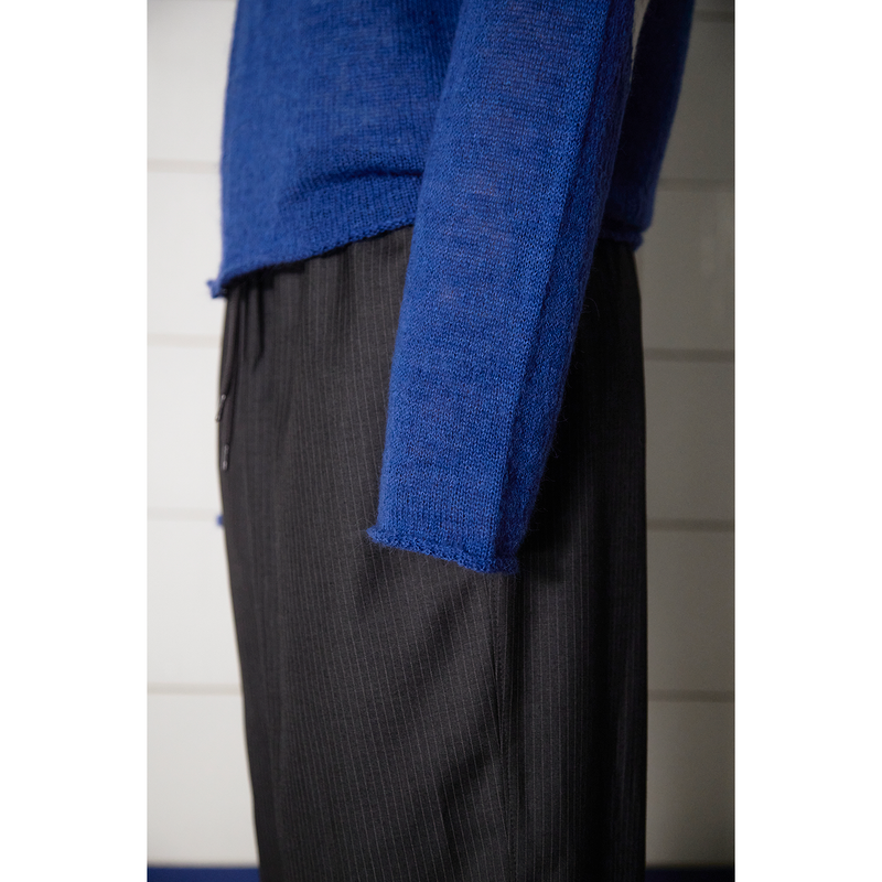 ARGYLE ELBOW KNIT ZIP-UP HOODIE / BLUE