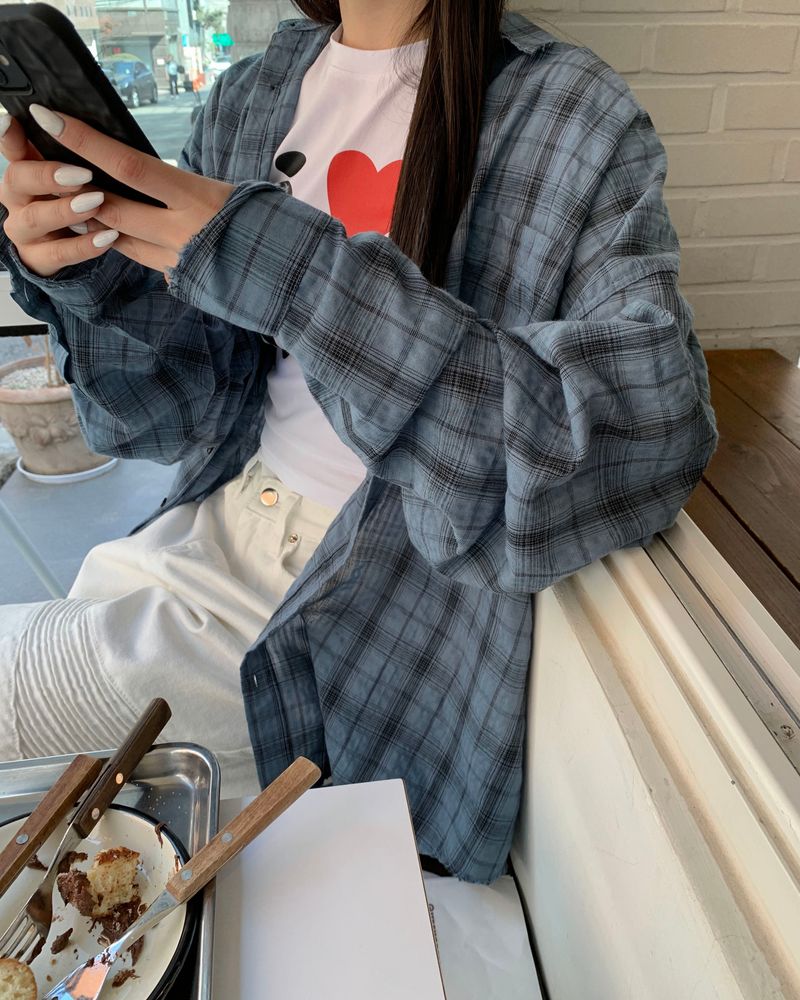 kyoive(コイブ)の「(Unisex) Destroyed check shirts(Tops)」