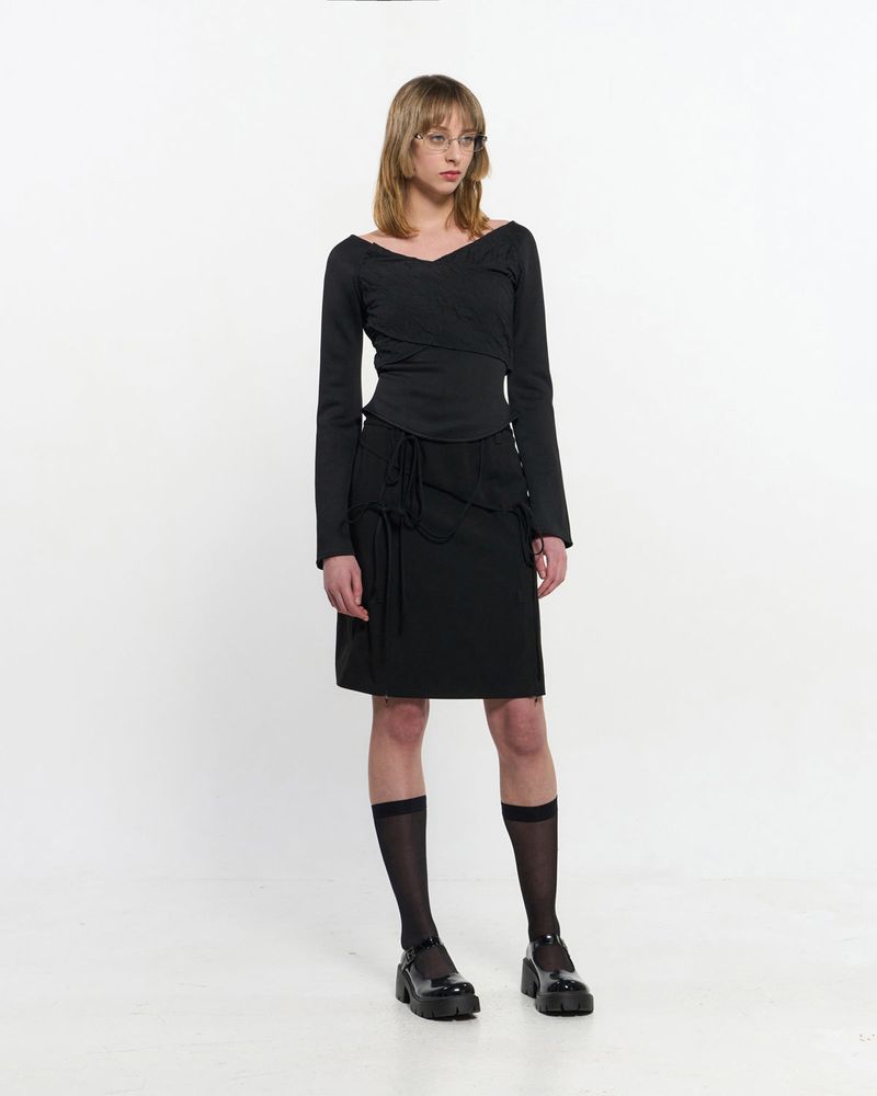 KIMZISU（キムジス）の「Ribbon Tied Slit Skirt _ BLACK（Skirts）」