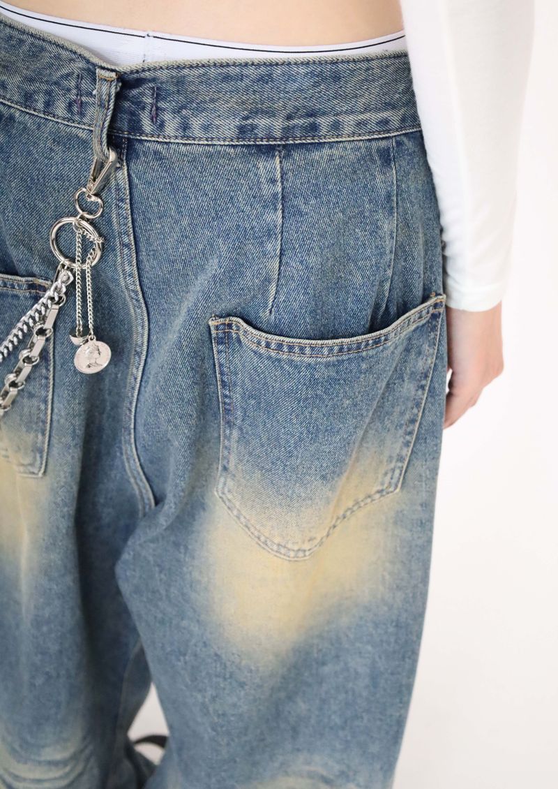 (UNISEX)Mud-Washed Wide Denim Pants