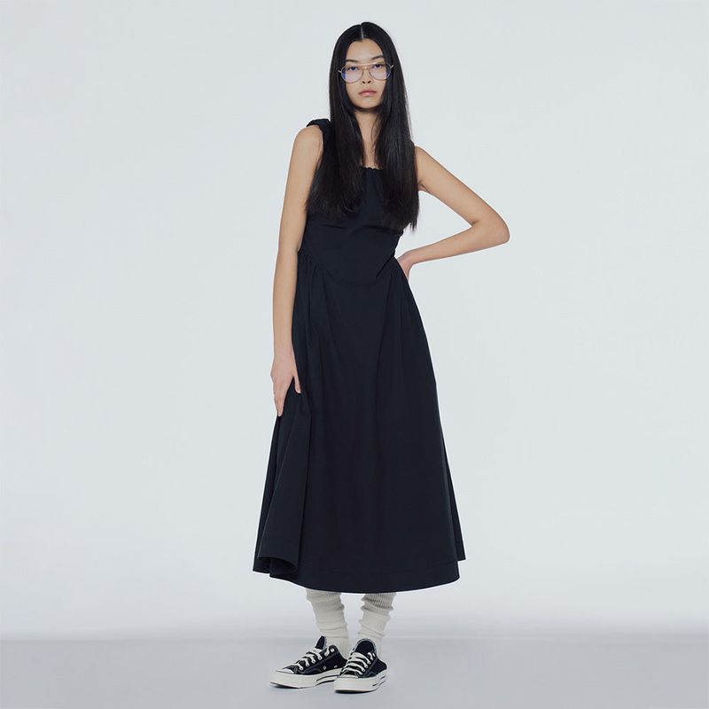 Off-the-shoulder shirred long dress