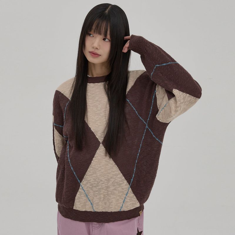 WaiKei（ワイケイ）の「Big Argyle Boucle Knit（Tops）」