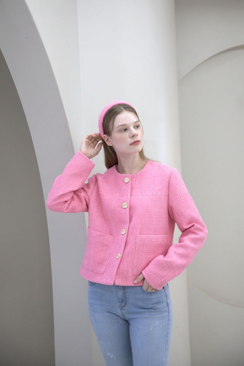 Pink Tweed Button Jacket