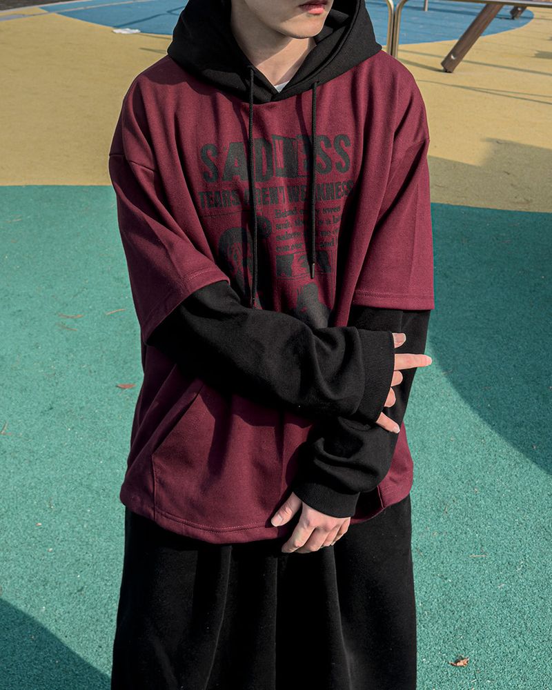 Sad Layered Oversized Hoodie