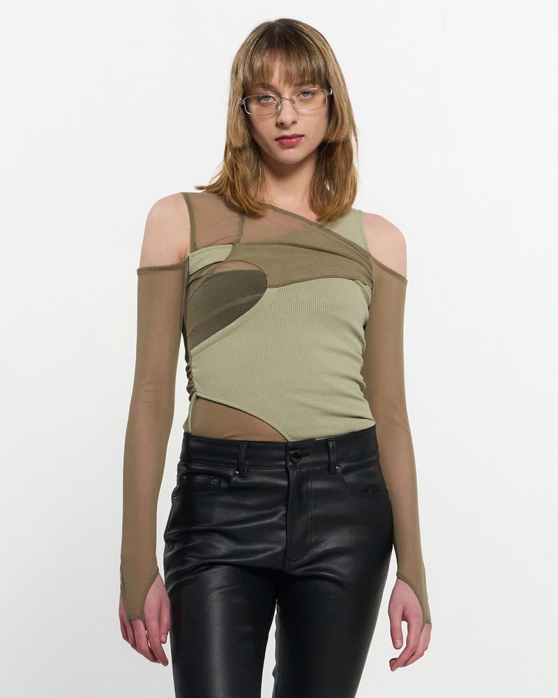 KIMZISU(キムジス)の「In&Out Knitted Top _ OLIVE GREEN(Tops)」