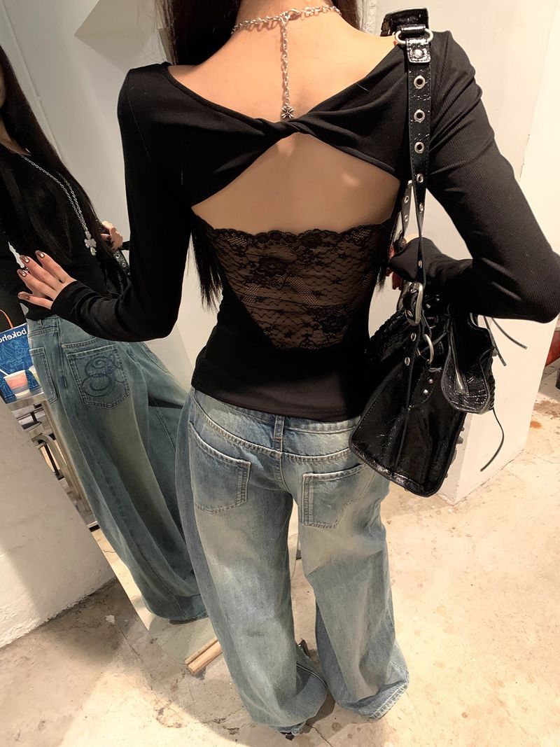 dereborujo（ドレボルゾー）の「Backless lace point black long-sleeved shirt（Tops）」
