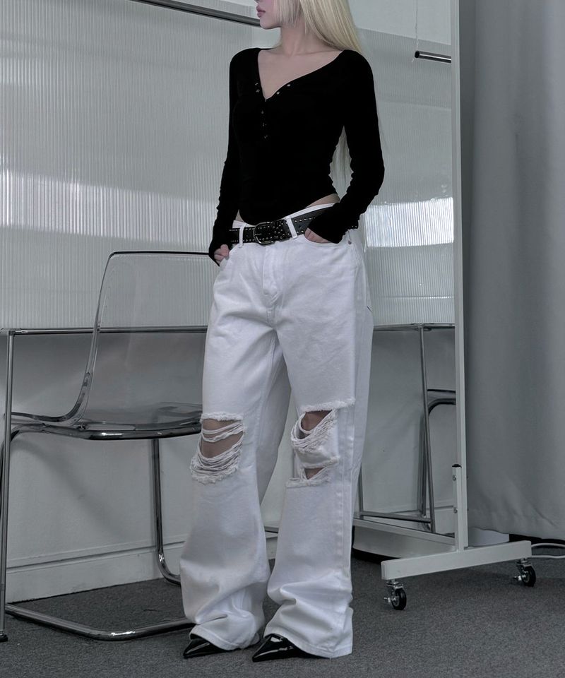 Destroyed White Cotton Pants