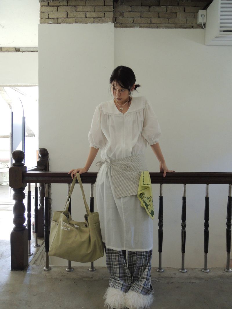 Portrait Reversible Big Shopper Bag (Green&Check)