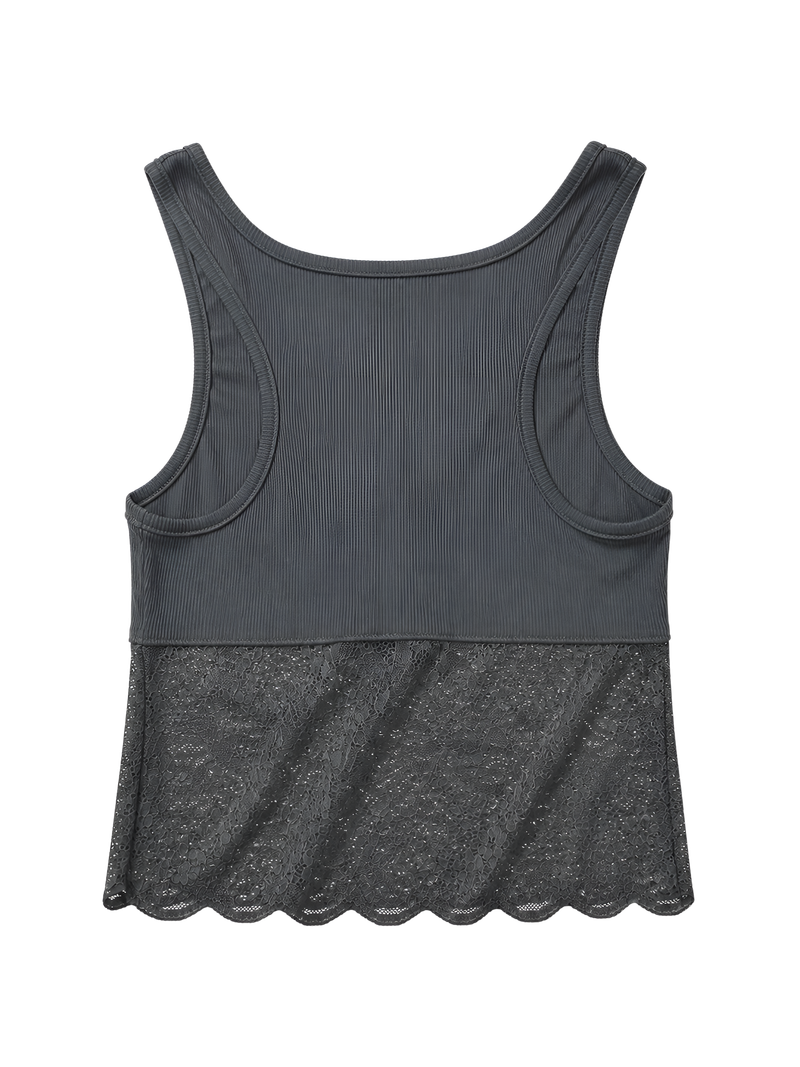 LACE SHORT SLEEVELESS [CHARCOAL]