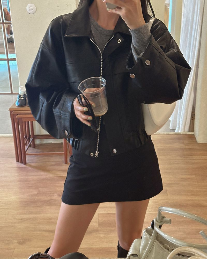 Overfit faux leather jumper