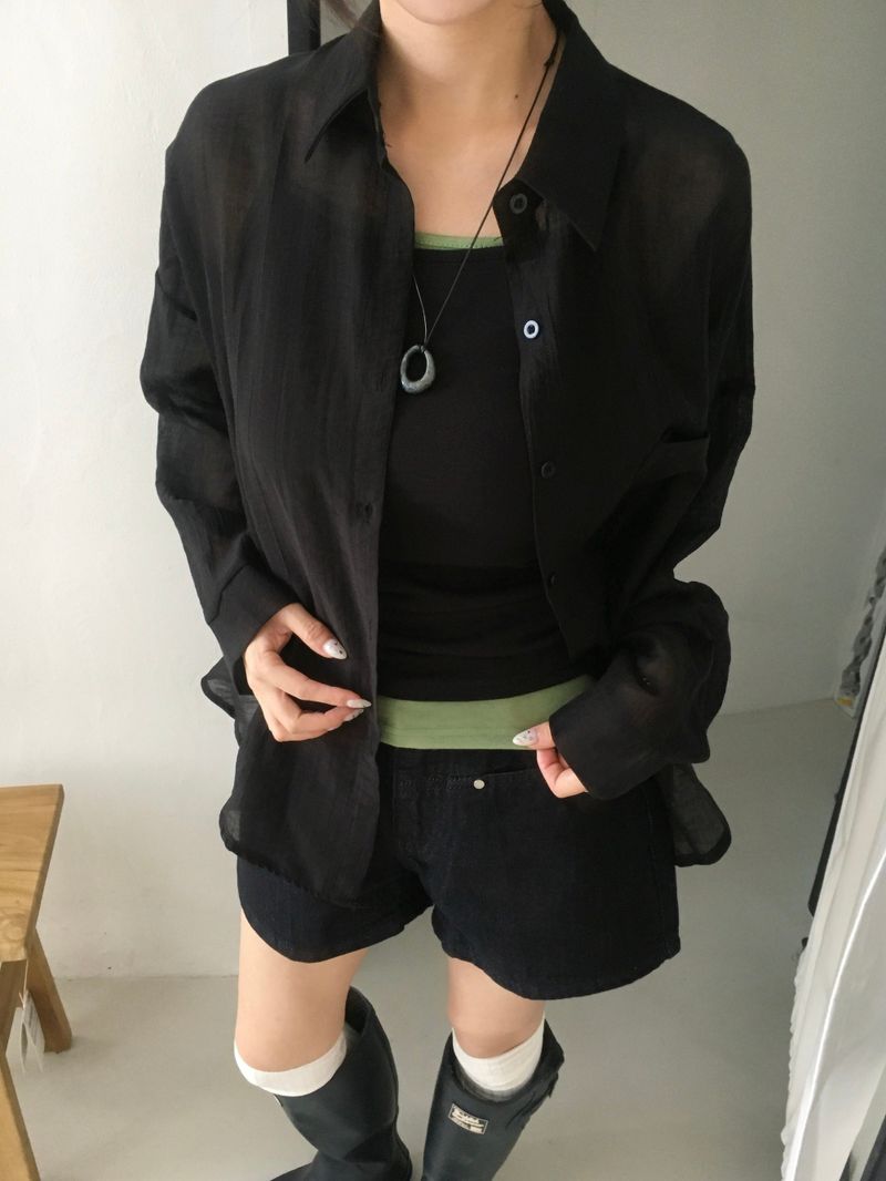 Airy Shell See-Through Shirt (7c)